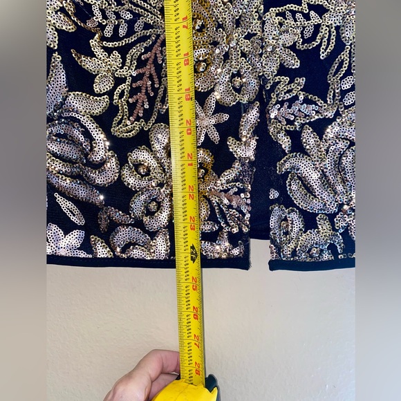 SALE-NWT Jealous Tomato Elegant Black Gold Sequin Embroidered Midi Skirt - Picture 3 of 15